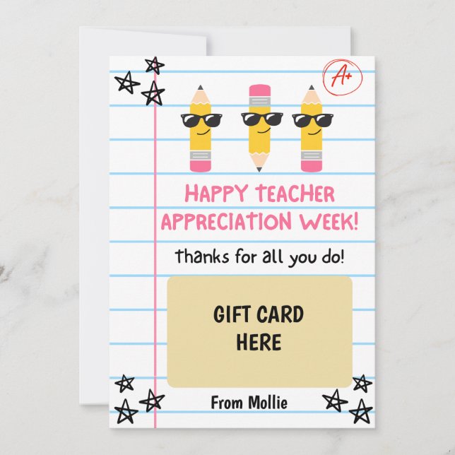 Teacher Appreciation Gift Card Holder Cool Pencil (Front)