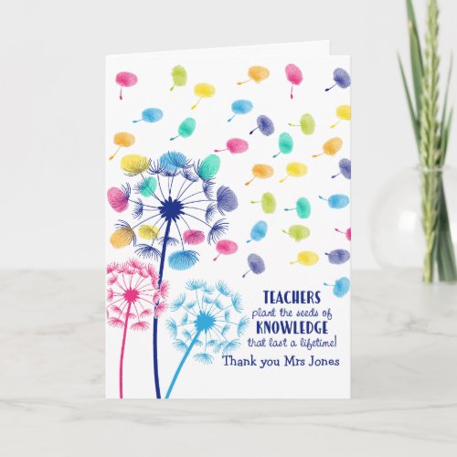 teacher appreciation gift dandelion fingerprint card