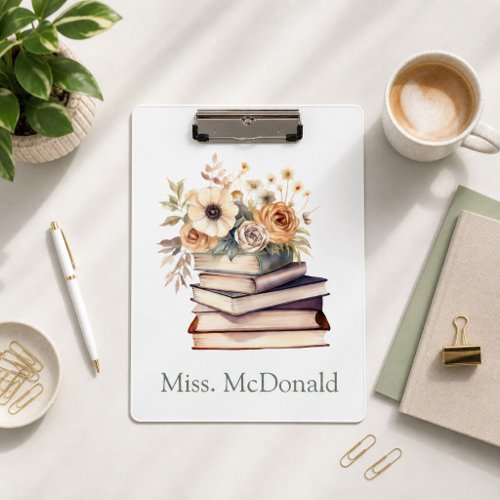 Teacher Appreciation Gift Floral Books Clipboard
