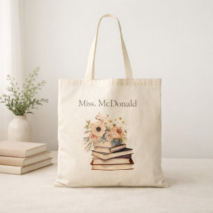 Teacher Appreciation Gift Floral Books Tote Bag