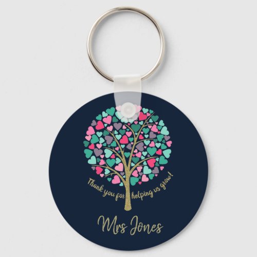 Teacher appreciation gift gold glitter heart tree keychain