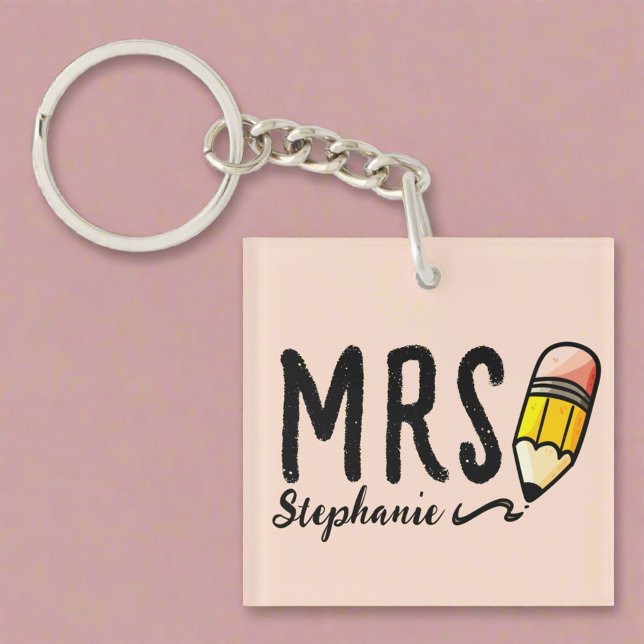 Teacher Appreciation Gift Pencil Name Pink Keychain (Creator Uploaded)