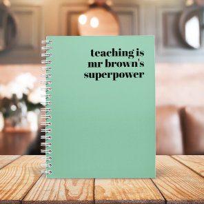 Teacher Appreciation Gift Retro Superpower Green Notebook