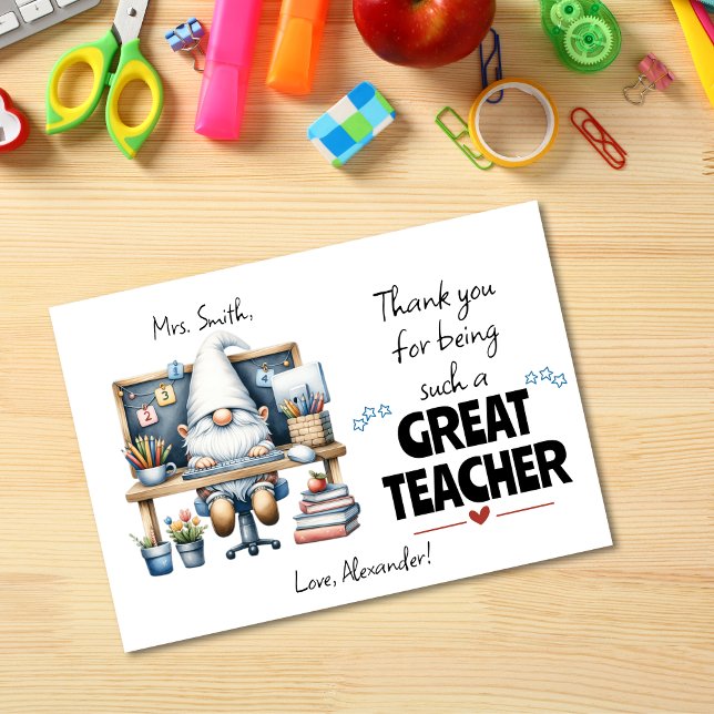 Teacher Appreciation Gnome School Desk Thank You Card (Teacher Appreciation Gnome School Desk Thank You Card)