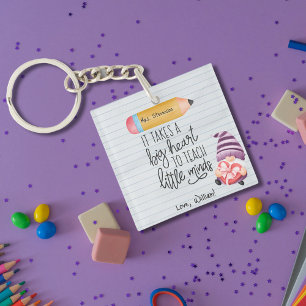 Teacher Appreciation Gnome With Heart Keychain