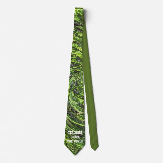 Teacher Appreciation Green Swirl Spiral Abstract Neck Tie (Front)