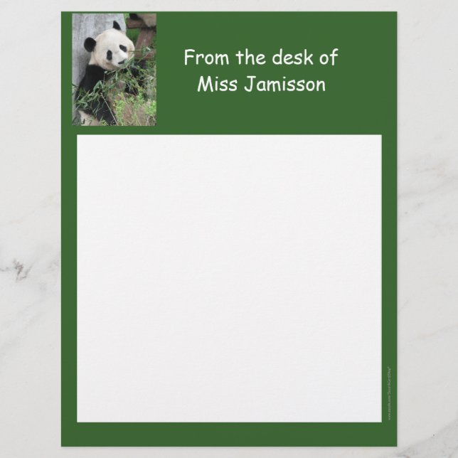 Teacher Appreciation Letterhead Panda From Desk of (Front)