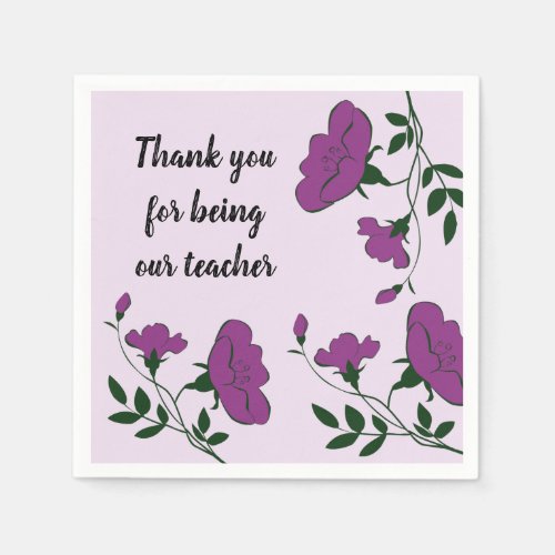 Teacher Appreciation Meal Purple Floral Classroom Napkins