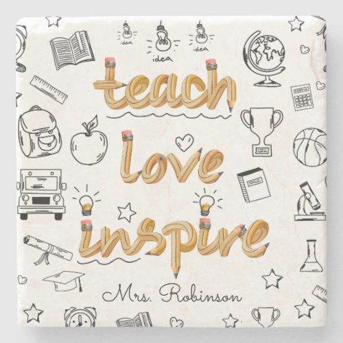 Teacher appreciation Modern Doodle design  Stone Coaster