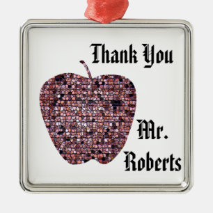 Teacher Appreciation Mosaic Red Apple Thank You Metal Ornament