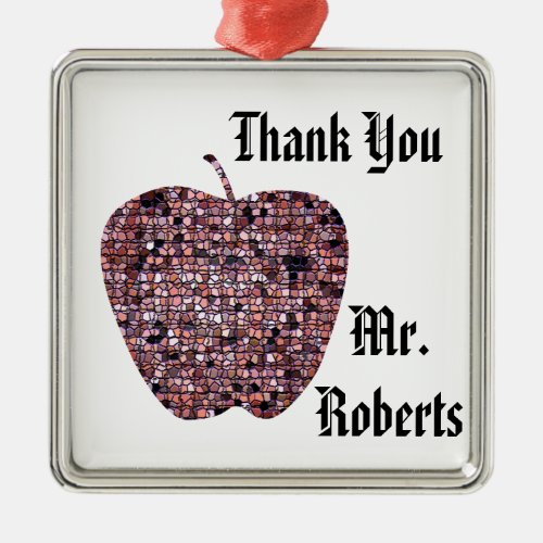Teacher Appreciation Mosaic Red Apple Thank You Metal Ornament