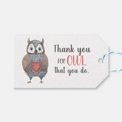 Teacher Appreciation Owl Thank You Gift Tags