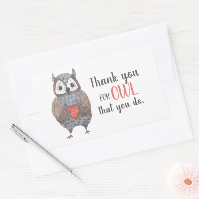 Teacher Appreciation Owl Thank You Rectangular Sticker (Envelope)