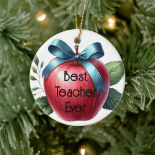 Teacher Appreciation Personalized Apples and Bows  Ceramic Ornament