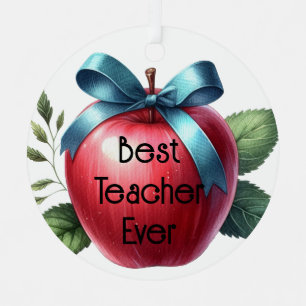 Teacher Appreciation Personalized Apples and Bows  Metal Ornament