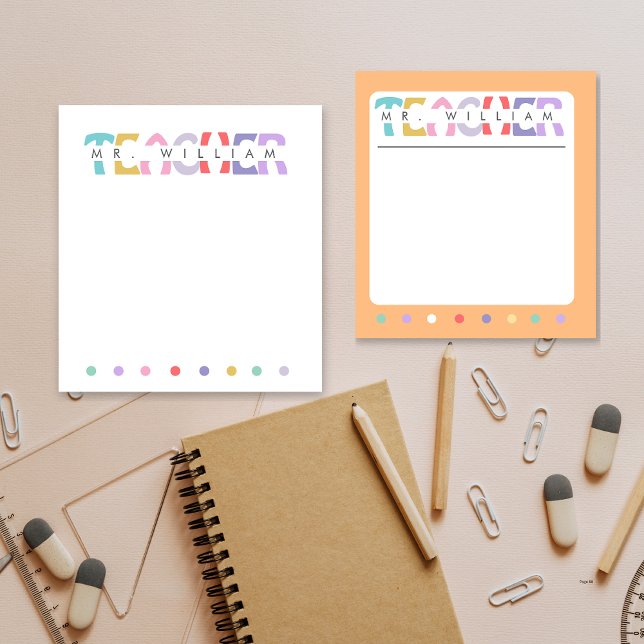 Teacher Appreciation Personalized Colorful Name Notepad (Creator Uploaded)