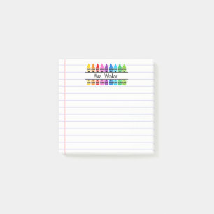 Teacher Appreciation Personalized Crayon Lined Post-it Notes