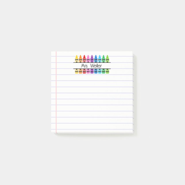 Teacher Appreciation Personalized Crayon Lined Post-it Notes (Front)
