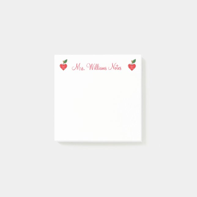 teacher appreciation personalized cute hearts  post-it notes (Front)
