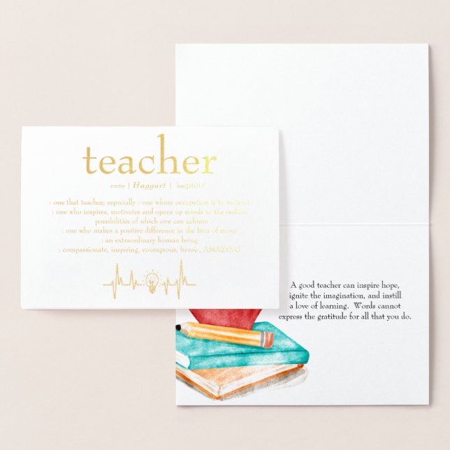 Teacher Appreciation Personalized Gold Foil Foil Card (Display)