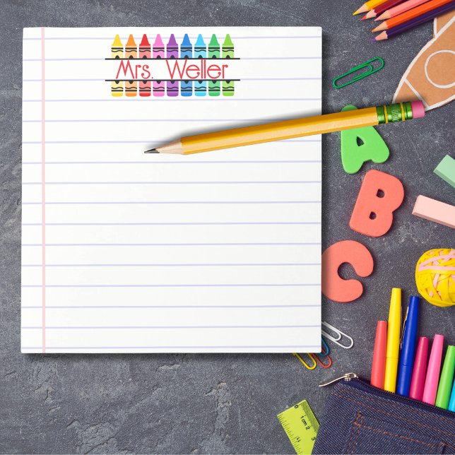 Teacher Appreciation Personalized Red Crayon Lined Notepad (Creator Uploaded)