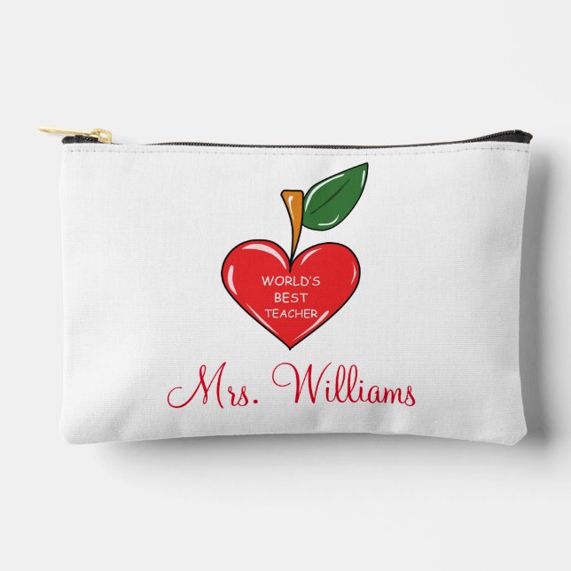 teacher appreciation personalized red heart  accessory pouch (Front)
