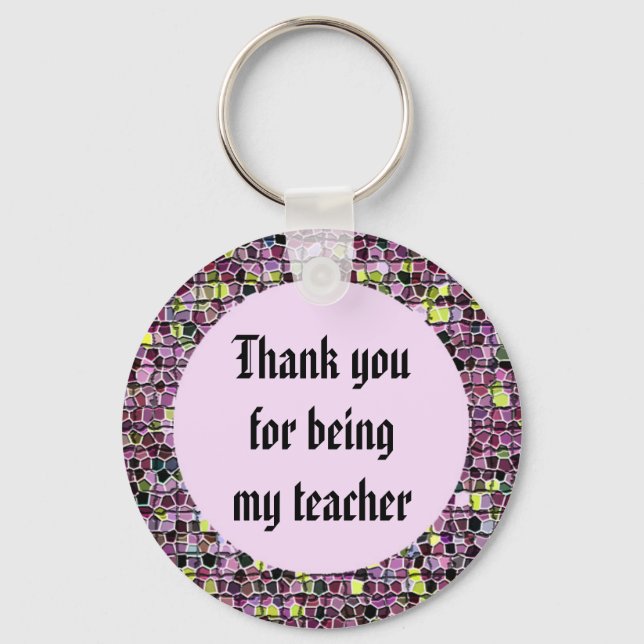 Teacher Appreciation Pink Mosaic Thank You Keychain (Front)