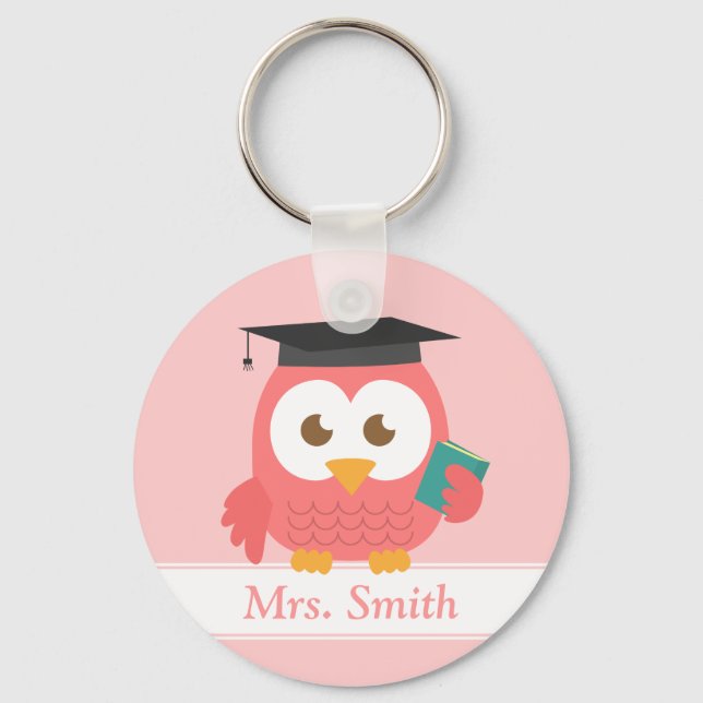 Teacher Appreciation, Pink Owl Keychain (Front)