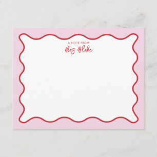 Teacher Appreciation Pink Red Wavy Note Card