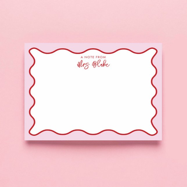 Teacher Appreciation Pink Red Wavy Notepad (Creator Uploaded)