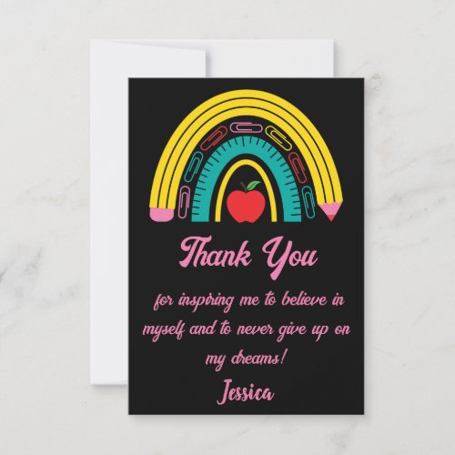 teacher appreciation  pink script black thank you card