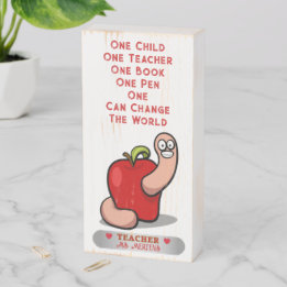 Teacher Appreciation Poem Worm in Apple Add Name  Wooden Box Sign