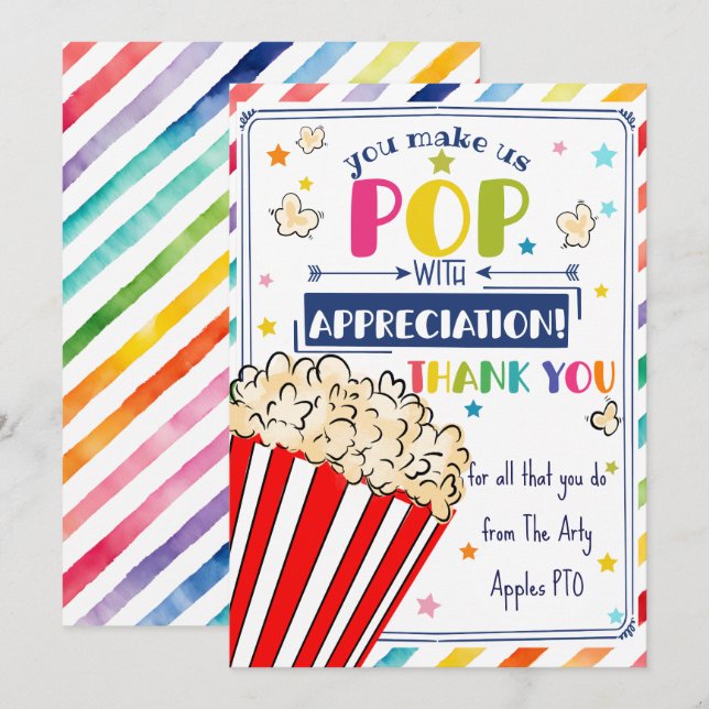 teacher appreciation popcorn thank you CARD HOLDER (Front/Back)