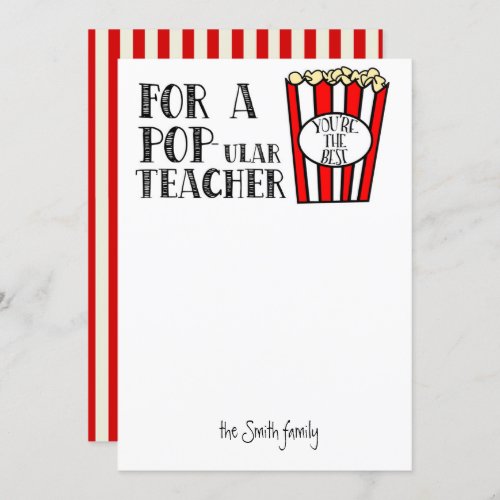 teacher appreciation popcorn thank you CARD HOLDER