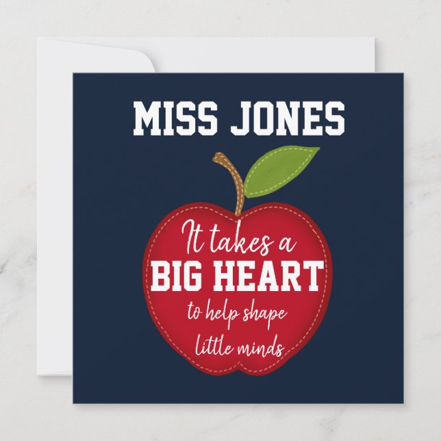 Teacher appreciation quote big heart note card (Front)