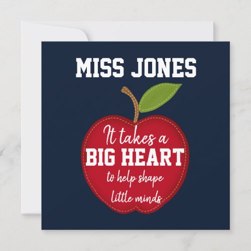 Teacher appreciation quote big heart note card