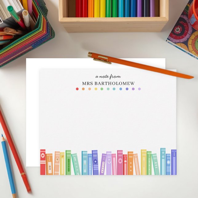 Teacher Appreciation Rainbow Color Books Custom Note Card (Creator Uploaded)