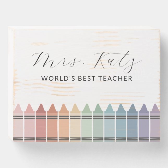 Teacher Appreciation Rainbow Crayon  Wooden Box Sign (Front Horizontal)