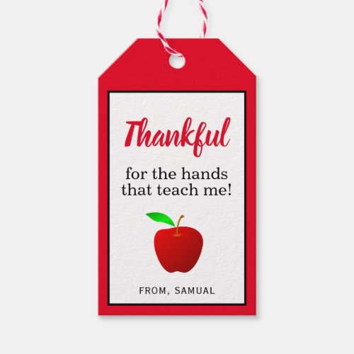 Teacher Appreciation Red Apple Thankful Gift Tags