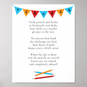 Teacher Appreciation Red Blue Yellow Pencils Poster