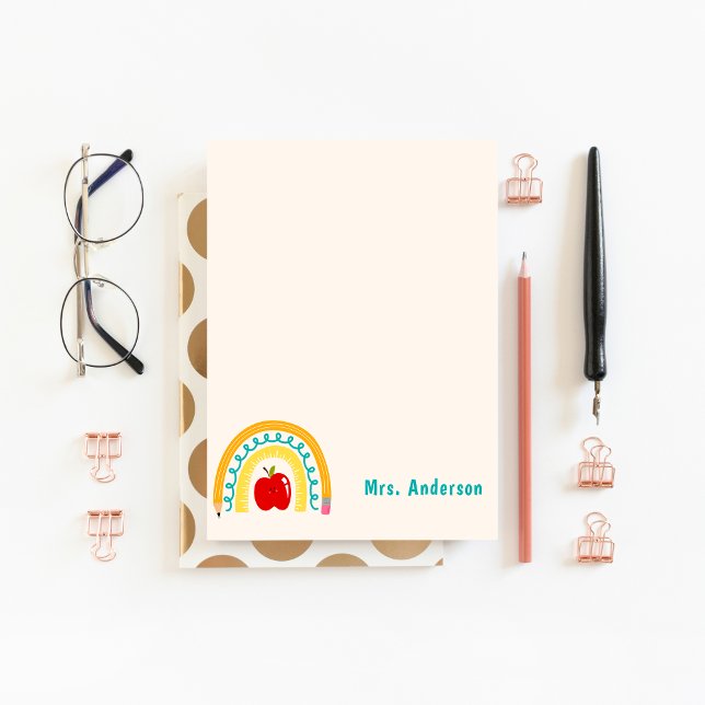 Teacher Appreciation Retro Rainbow Apple Custom Notepad (cute kindergarten rainbow school teacher notepad
)
