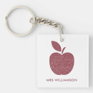 TEACHER APPRECIATION ROSE GOLD APPLE NAME KEYCHAIN