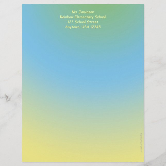 Teacher Appreciation Stationery, Blue and Yellow  Letterhead (Front)