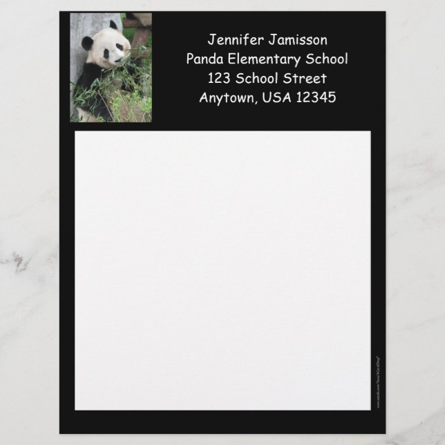 Teacher Appreciation Stationery, Panda, Black Trim Letterhead (Front)