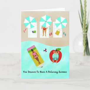 Teacher Appreciation Summer Beach Relaxing Letterpress Thank You Card