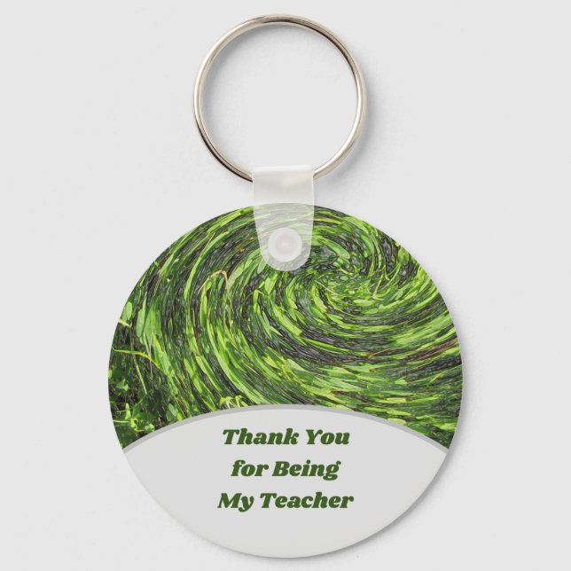 Teacher Appreciation Swirl Green Spiral Thank You Keychain (Front)