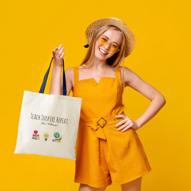 Teacher Appreciation Teach Inspire Repeat Custom Tote Bag (Creator Uploaded)