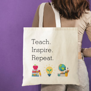 Teacher Appreciation Teach Inspire Repeat Custom Tote Bag