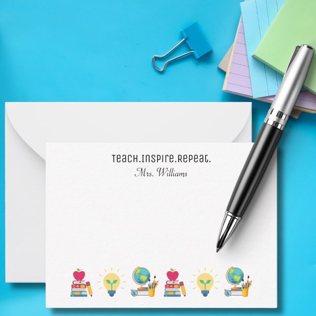 Teacher Appreciation Teach Inspire Repeat School  Note Card (Creator Uploaded)