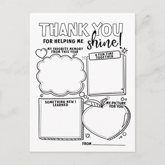 teacher appreciation thank you coloring  holiday postcard (Front)